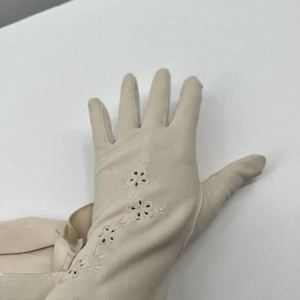 VTG NWT Cream Embroidered Dress Gloves Classy Retro Cosplay Costume Old Money